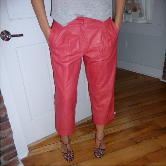 Vintage Leather Collection Crop Pants Fuscia Deep Pink - Picture 2 of 12